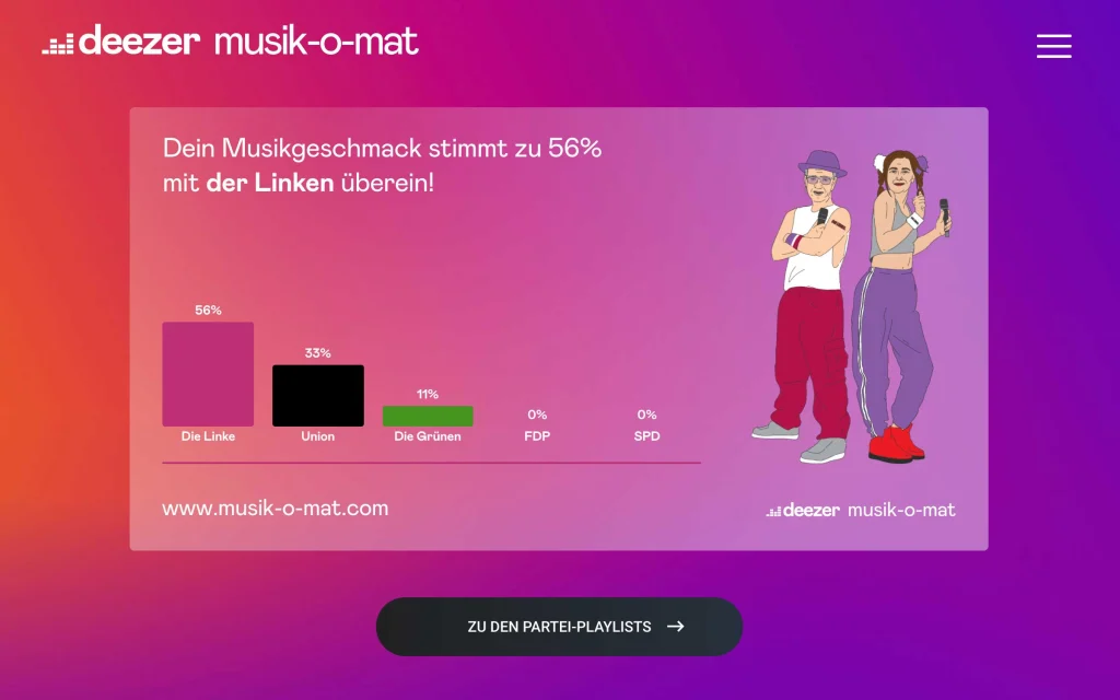 Musik O Mat Aktions Landingpage Ergebnisseite