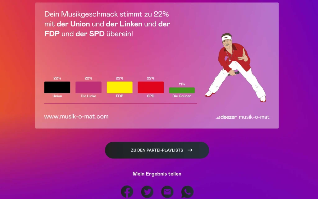 Musik-O-Mat – weiteres Beispiel einer Ergebnisseite