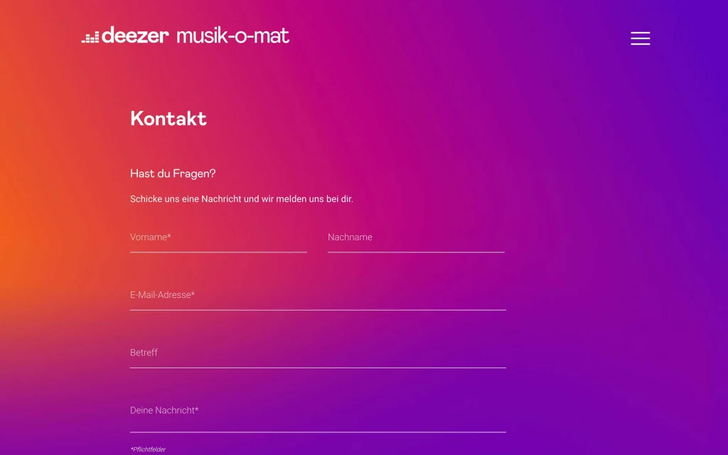Musik-O-Mat Aktions-Landingpage – Kontaktformular