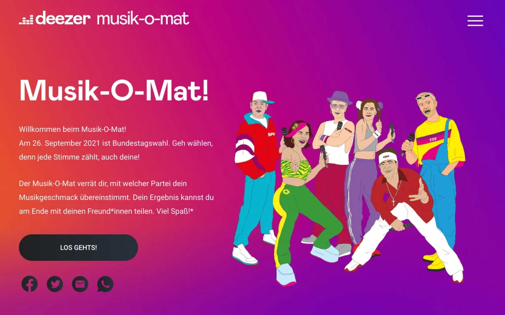 Musik-O-Mat Aktions Landingpage für Deezer