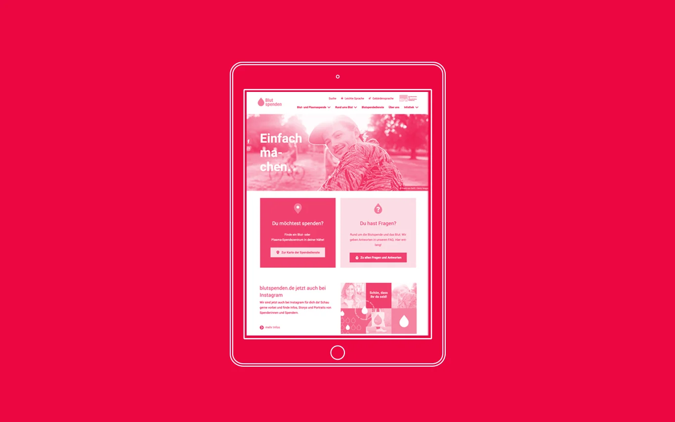 Tabletansicht der FAQ Seite der blutspende.de