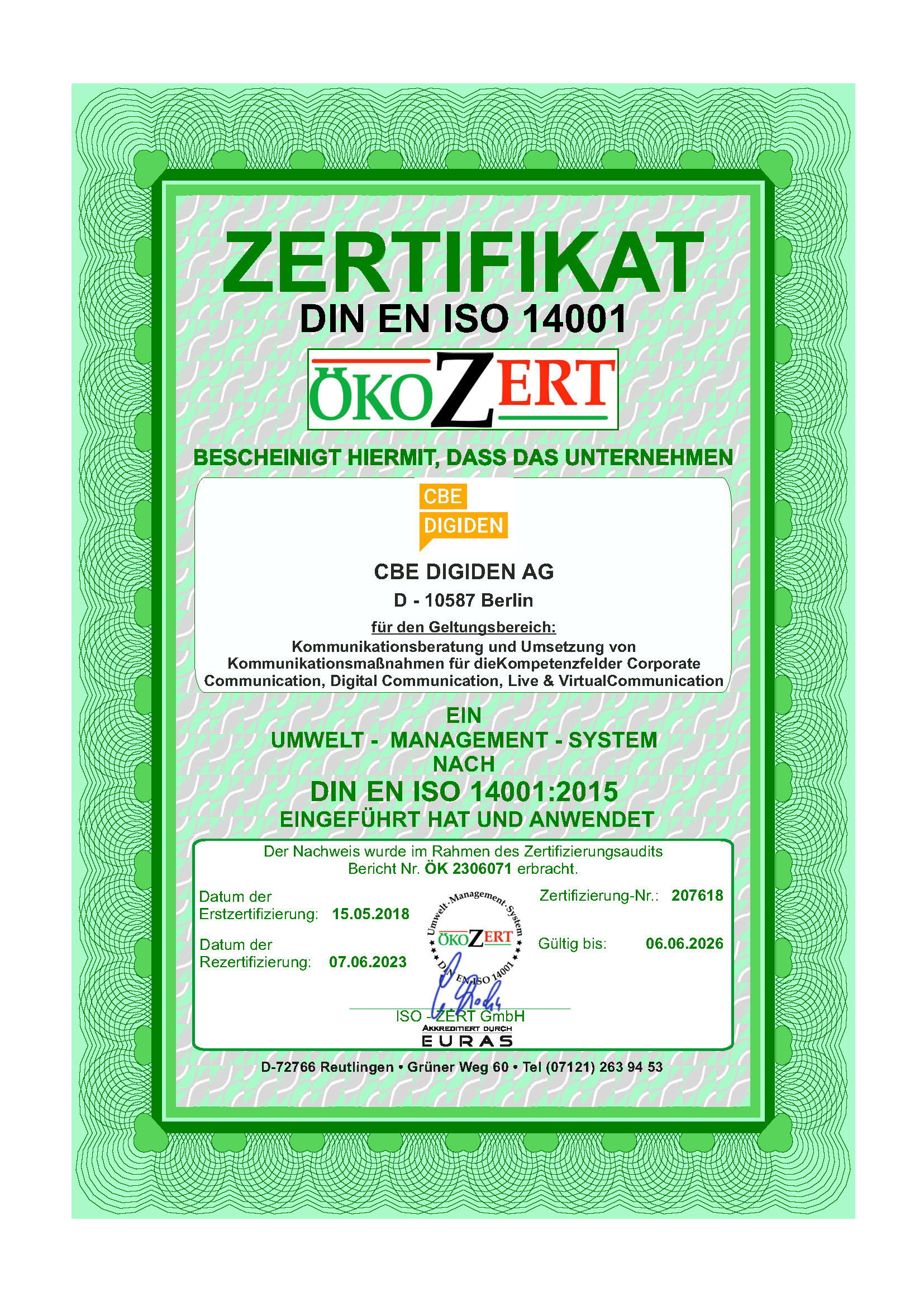 Cbedigiden ISO 14001 Oeko 26